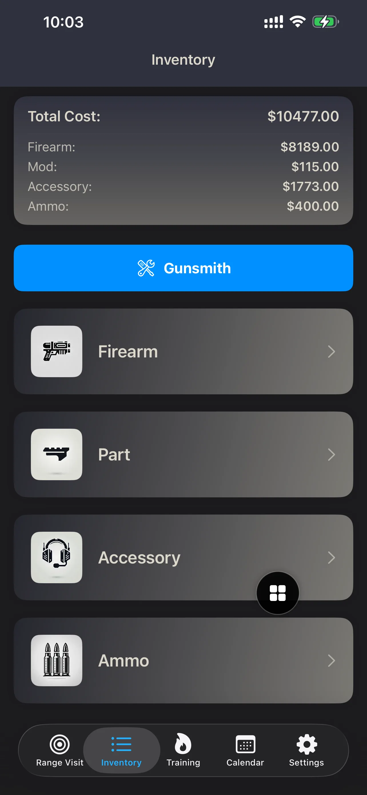Inventory cost dashboard